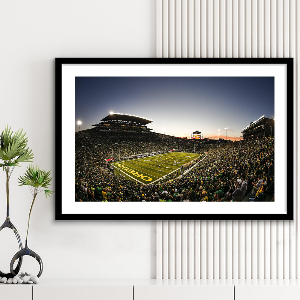 Autzen Oregon football Stadium, Stadium Canvas, Sport Art, Gift for him, White Border Framed Art Print Wall Decor