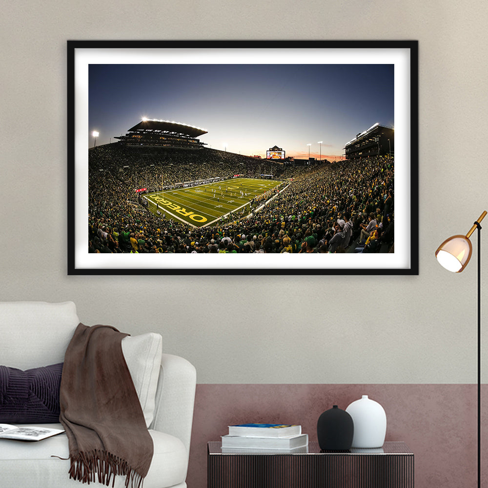 Autzen Oregon football Stadium, Stadium Canvas, Sport Art, Gift for him, White Border Framed Art Print Wall Decor