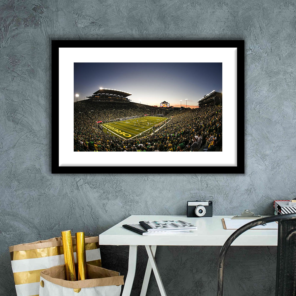 Autzen Oregon football Stadium, Stadium Canvas, Sport Art, Gift for him, White Border Framed Art Print Wall Decor