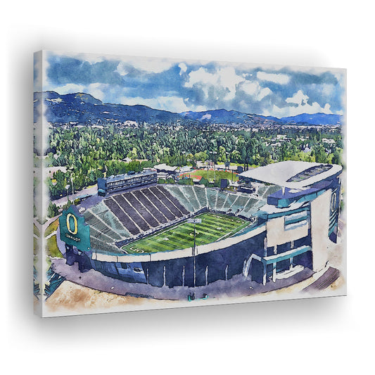 Autzen Stadium, Oregon Football Painting Stadium Watercolor, Football, Sport Art, Gifts for him, Canvas Print Wall Art
