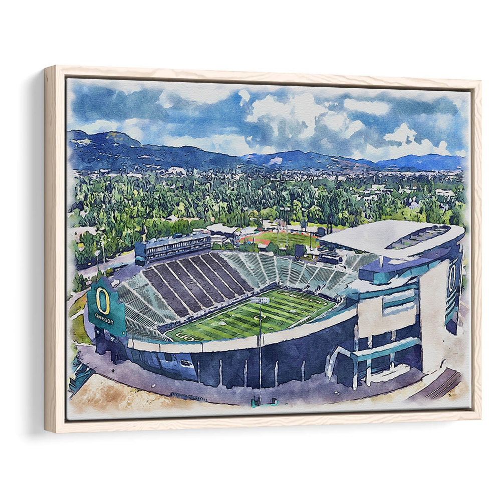 Autzen Stadium, Oregon Football Painting Stadium Watercolor, Football, Sport Gift Art, Framed Canvas Print Wall Art