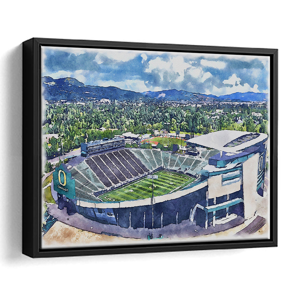Autzen Stadium, Oregon Football Painting Stadium Watercolor, Football, Sport Gift Art, Framed Canvas Print Wall Art