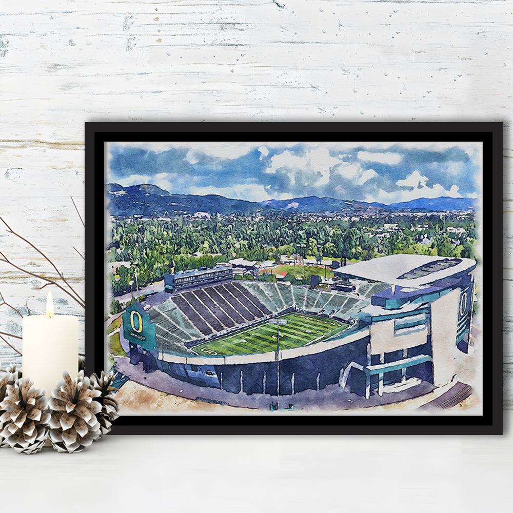 Autzen Stadium, Oregon Football Painting Stadium Watercolor, Football, Sport Gift Art, Framed Canvas Print Wall Art