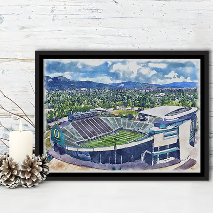 Autzen Stadium, Oregon Football Painting Stadium Watercolor, Football, Sport Gift Art, Framed Canvas Print Wall Art
