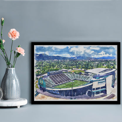 Autzen Stadium, Oregon Football Painting Stadium Watercolor, Football, Sport Gift Art, Framed Art Print Wall Decor