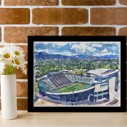 Autzen Stadium, Oregon Football Painting Stadium Watercolor, Football, Sport Gift Art, Framed Art Print Wall Decor