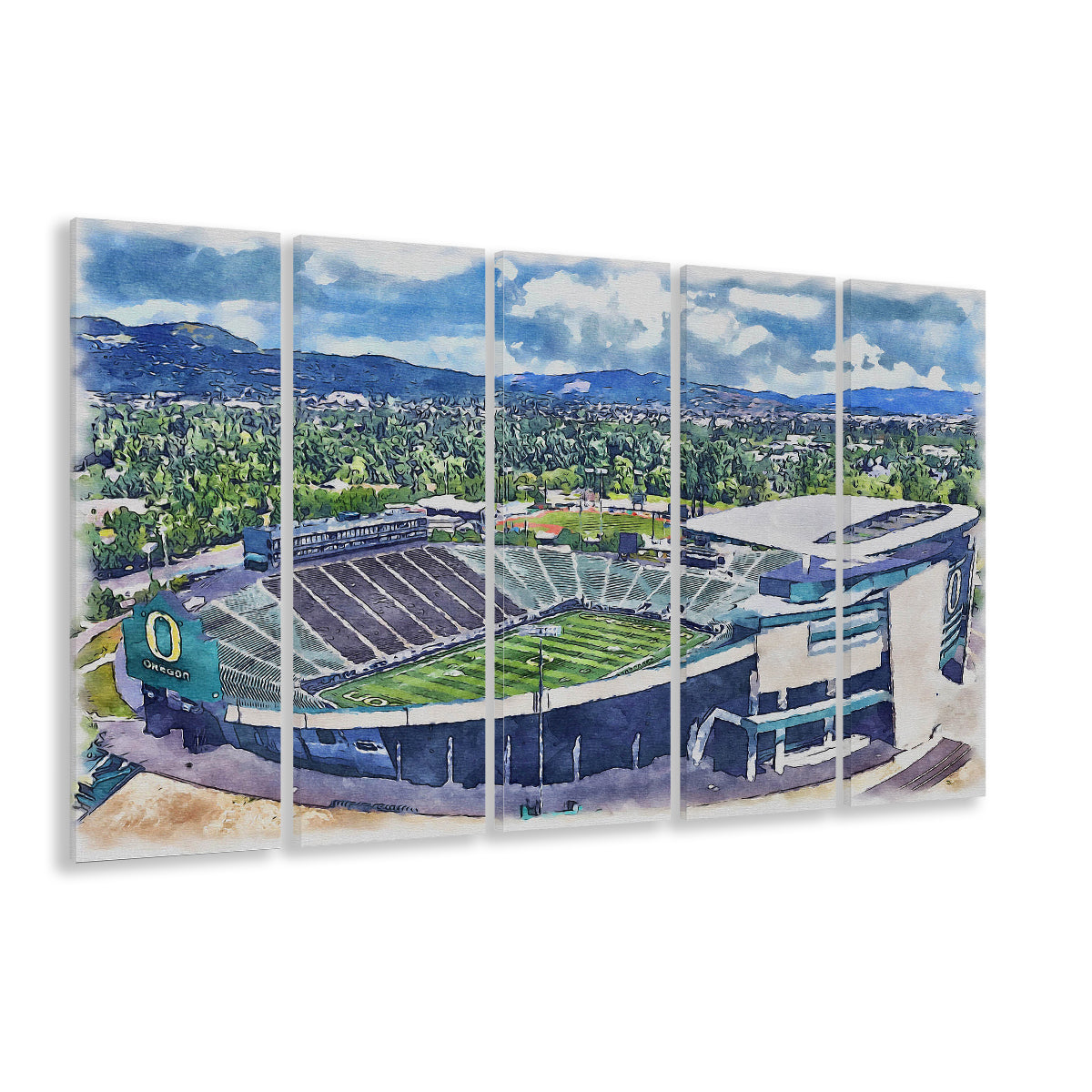 Autzen Stadium, Oregon Football Painting Stadium Watercolor, Football, Sport Art, Extra Large Canvas Print Wall Art