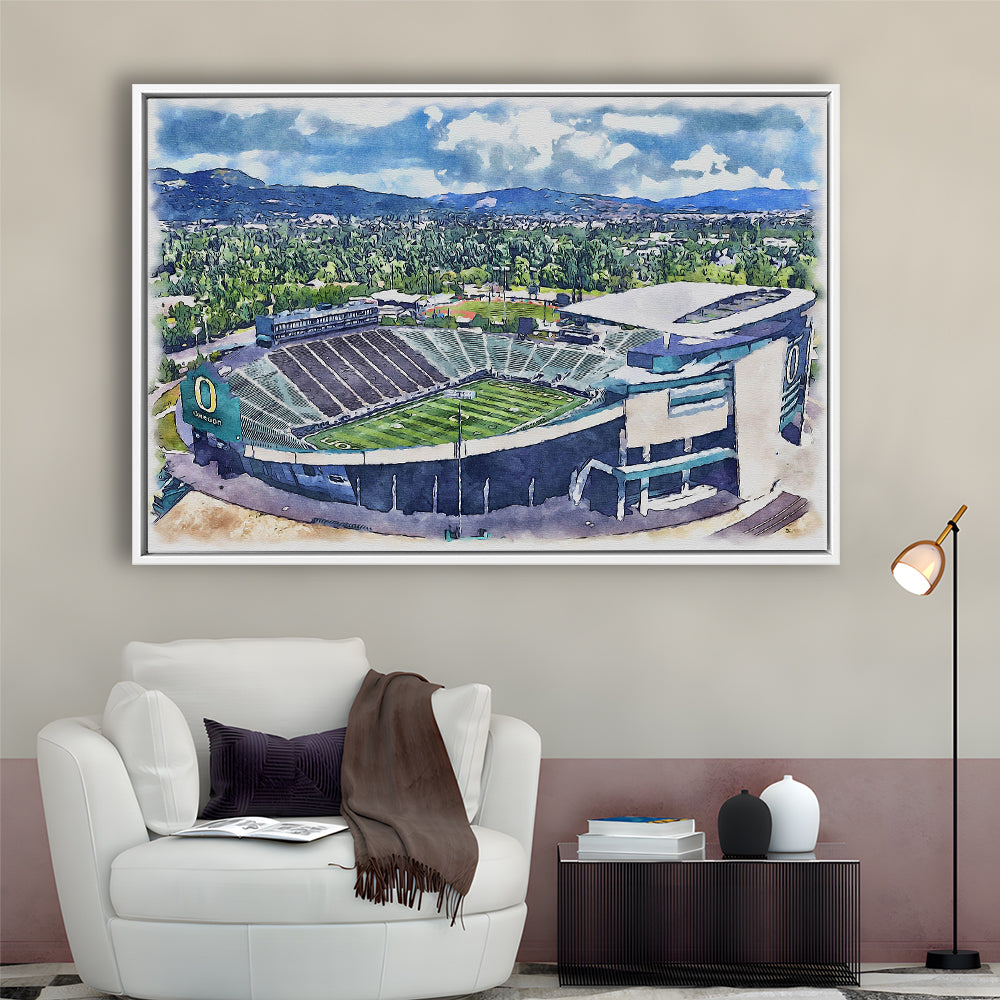 Autzen Stadium, Oregon Football Painting Stadium Watercolor, Football, Sport Gift Art, Framed Canvas Print Wall Art