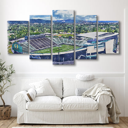 Autzen Stadium, Oregon Football Painting Stadium Watercolor, Football, Sport Art, Mixed 5 Panel, Canvas Print Wall Art