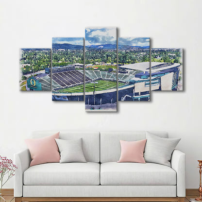 Autzen Stadium, Oregon Football Painting Stadium Watercolor, Football, Sport Art, Mixed 5 Panel, Canvas Print Wall Art