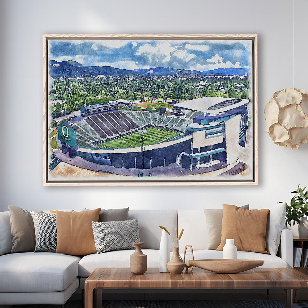 Autzen Stadium, Oregon Football Painting Stadium Watercolor, Football, Sport Gift Art, Framed Canvas Print Wall Art
