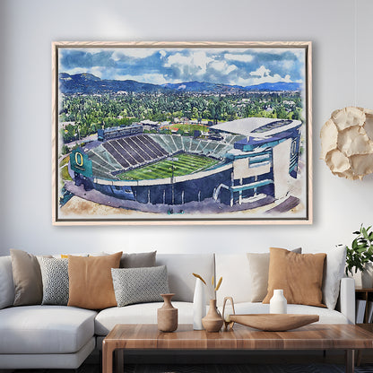 Autzen Stadium, Oregon Football Painting Stadium Watercolor, Football, Sport Gift Art, Framed Canvas Print Wall Art