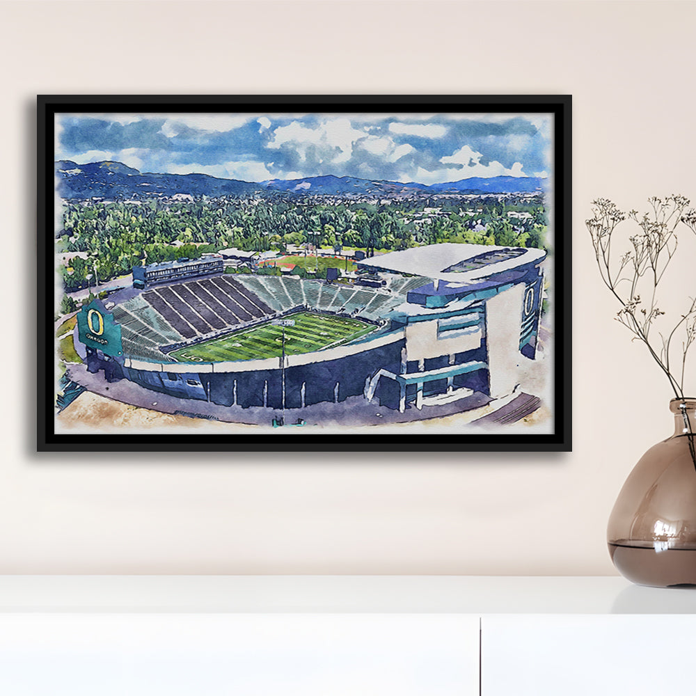 Autzen Stadium, Oregon Football Painting Stadium Watercolor, Football, Sport Gift Art, Framed Canvas Print Wall Art