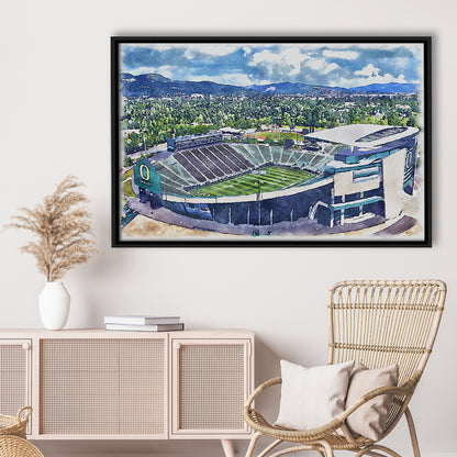 Autzen Stadium, Oregon Football Painting Stadium Watercolor, Football, Sport Gift Art, Framed Canvas Print Wall Art