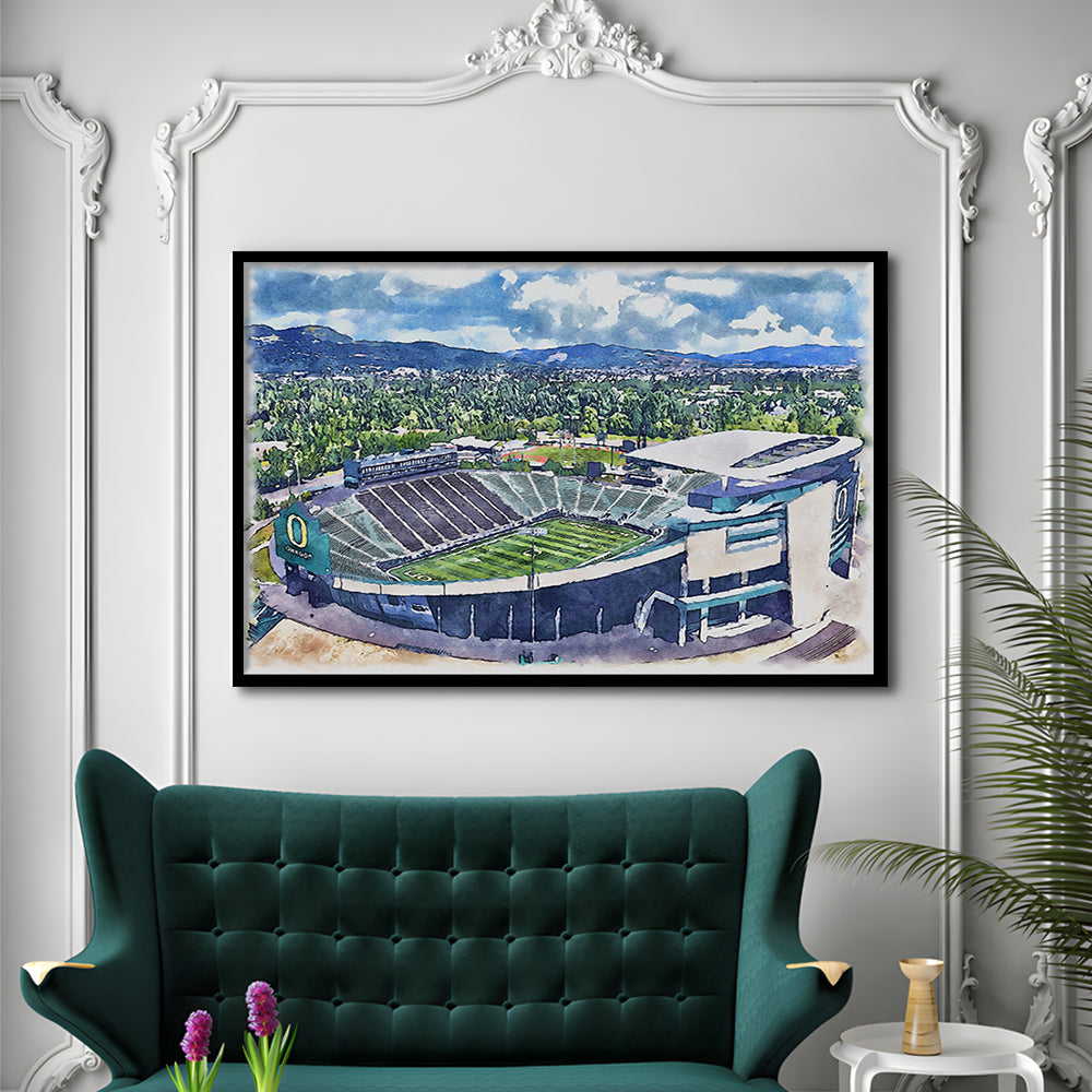 Autzen Stadium, Oregon Football Painting Stadium Watercolor, Football, Sport Gift Art, Framed Art Print Wall Decor