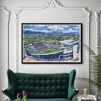 Autzen Stadium, Oregon Football Painting Stadium Watercolor, Football, Sport Gift Art, Framed Art Print Wall Decor