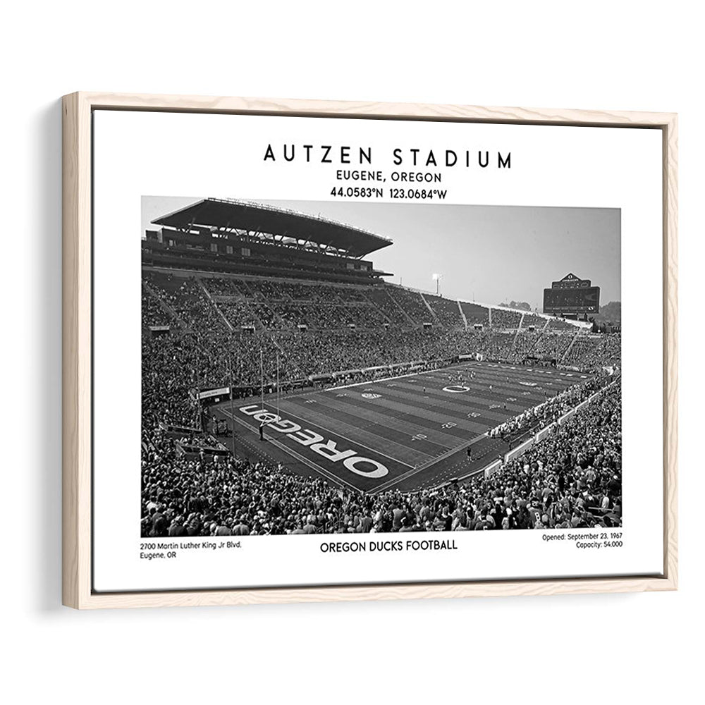 Autzen Stadium Black And White, Oregon Ducks Football Stadium Wall Art Print, Framed Canvas Print Wall Art