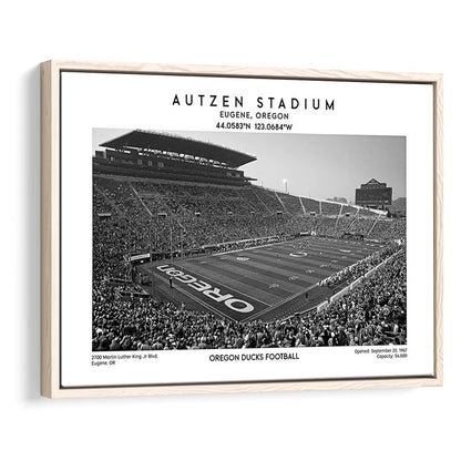 Autzen Stadium Black And White, Oregon Ducks Football Stadium Wall Art Print, Framed Canvas Print Wall Art