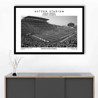 Autzen Stadium Black And White, Oregon Ducks Football Stadium Wall Art Print, Framed Art Print Wall Decor