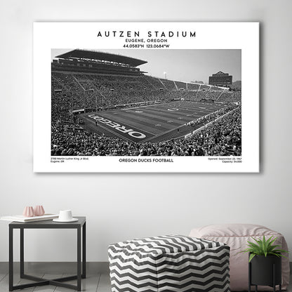 Autzen Stadium Black And White, Oregon Ducks Football Stadium Wall Art Print, Canvas Print Wall Art, Man Cave Gift