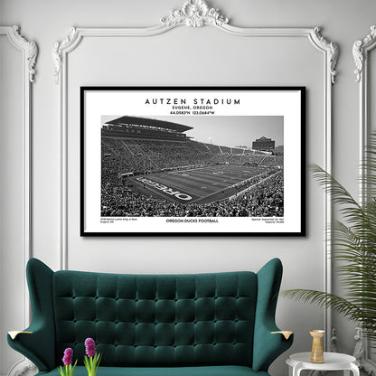 Autzen Stadium Black And White, Oregon Ducks Football Stadium Wall Art Print, Framed Art Print Wall Decor