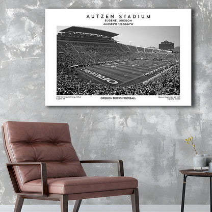 Autzen Stadium Black And White, Oregon Ducks Football Stadium Wall Art Print, Canvas Print Wall Art, Man Cave Gift