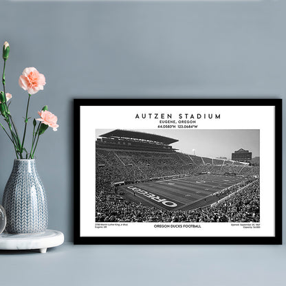Autzen Stadium Black And White, Oregon Ducks Football Stadium Wall Art Print, Framed Art Print Wall Decor