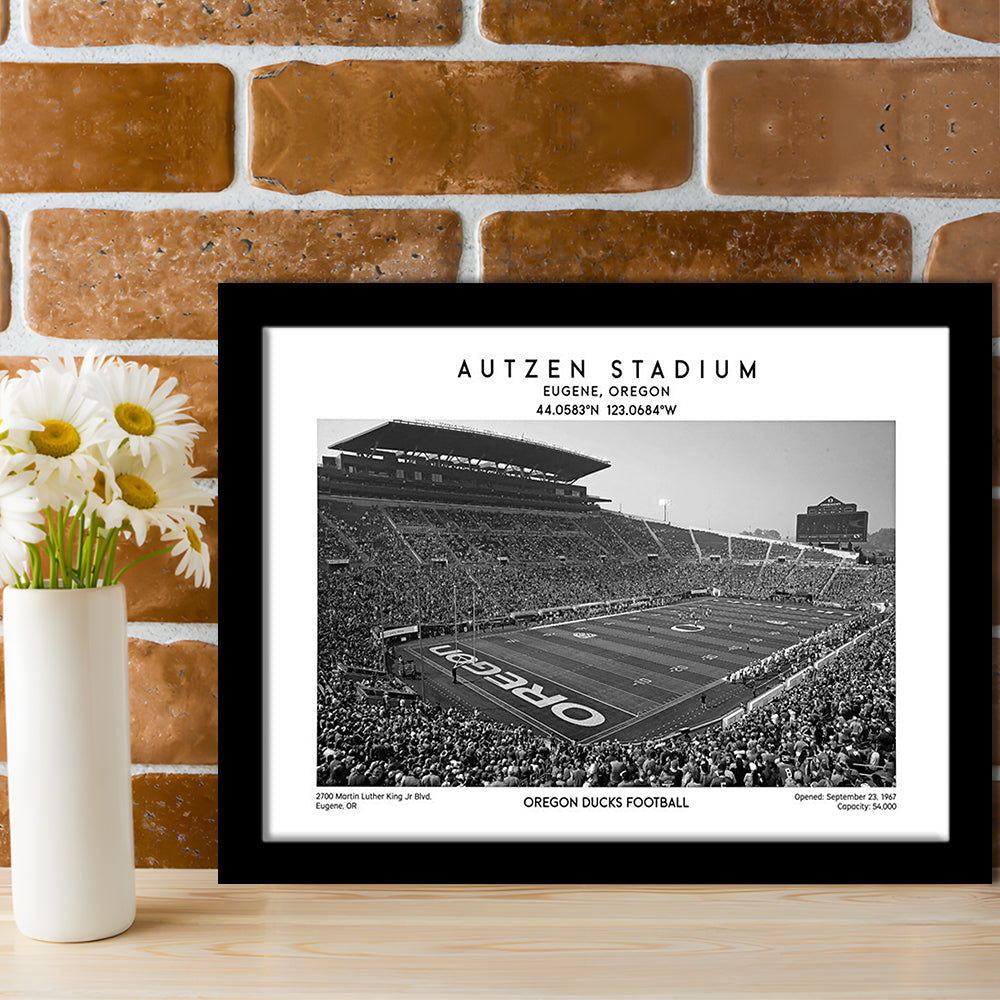 Autzen Stadium Black And White, Oregon Ducks Football Stadium Wall Art Print, Framed Art Print Wall Decor