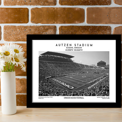 Autzen Stadium Black And White, Oregon Ducks Football Stadium Wall Art Print, Framed Art Print Wall Decor