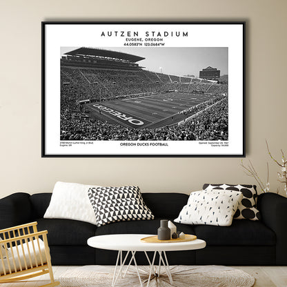 Autzen Stadium Black And White, Oregon Ducks Football Stadium Wall Art Print, Framed Canvas Print Wall Art