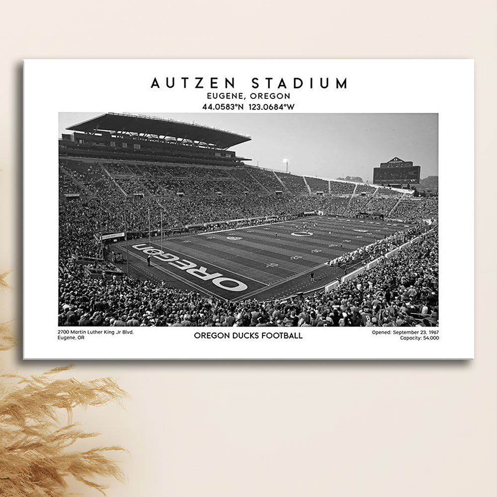 Autzen Stadium Black And White, Oregon Ducks Football Stadium Wall Art Print, Canvas Print Wall Art, Man Cave Gift