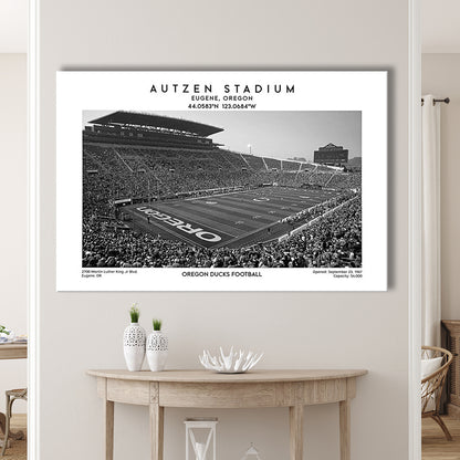 Autzen Stadium Black And White, Oregon Ducks Football Stadium Wall Art Print, Canvas Print Wall Art, Man Cave Gift