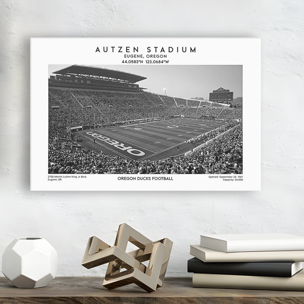 Autzen Stadium Black And White, Oregon Ducks Football Stadium Wall Art Print, Canvas Print Wall Art, Man Cave Gift