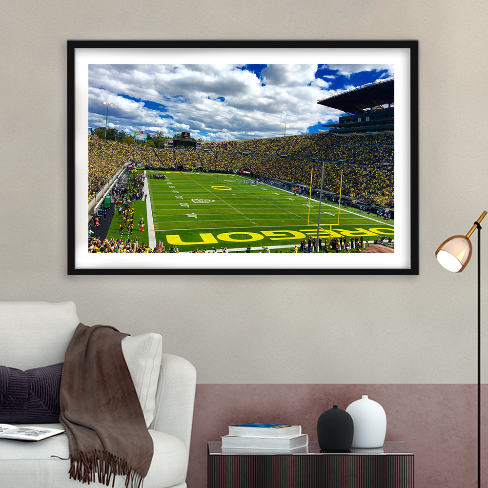 Autzen Stadium Field, Stadium Canvas, Sport Art, Gift for him, White Border Framed Art Print Wall Decor