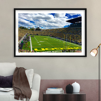 Autzen Stadium Field, Stadium Canvas, Sport Art, Gift for him, White Border Framed Art Print Wall Decor