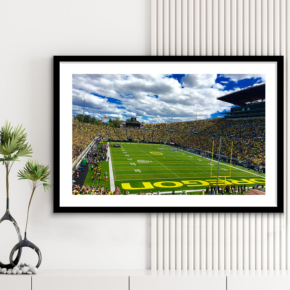 Autzen Stadium Field, Stadium Canvas, Sport Art, Gift for him, White Border Framed Art Print Wall Decor