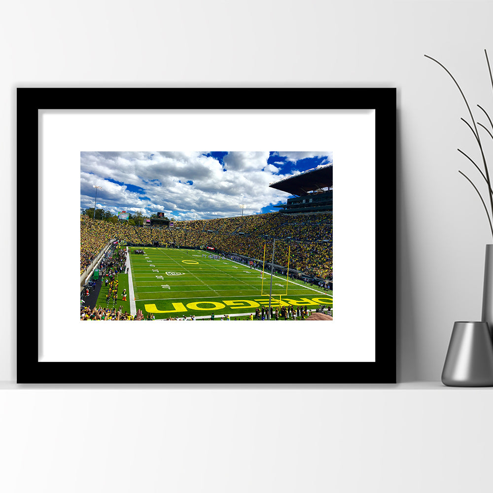 Autzen Stadium Field, Stadium Canvas, Sport Art, Gift for him, White Border Framed Art Print Wall Decor
