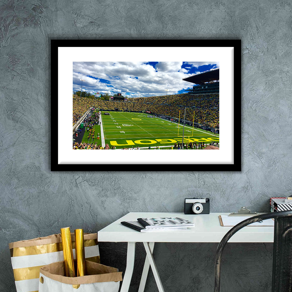 Autzen Stadium Field, Stadium Canvas, Sport Art, Gift for him, White Border Framed Art Print Wall Decor