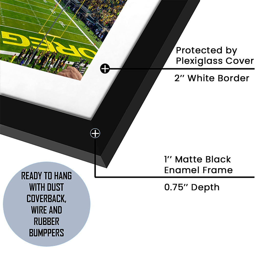 Autzen Stadium Field, Stadium Canvas, Sport Art, Gift for him, White Border Framed Art Print Wall Decor