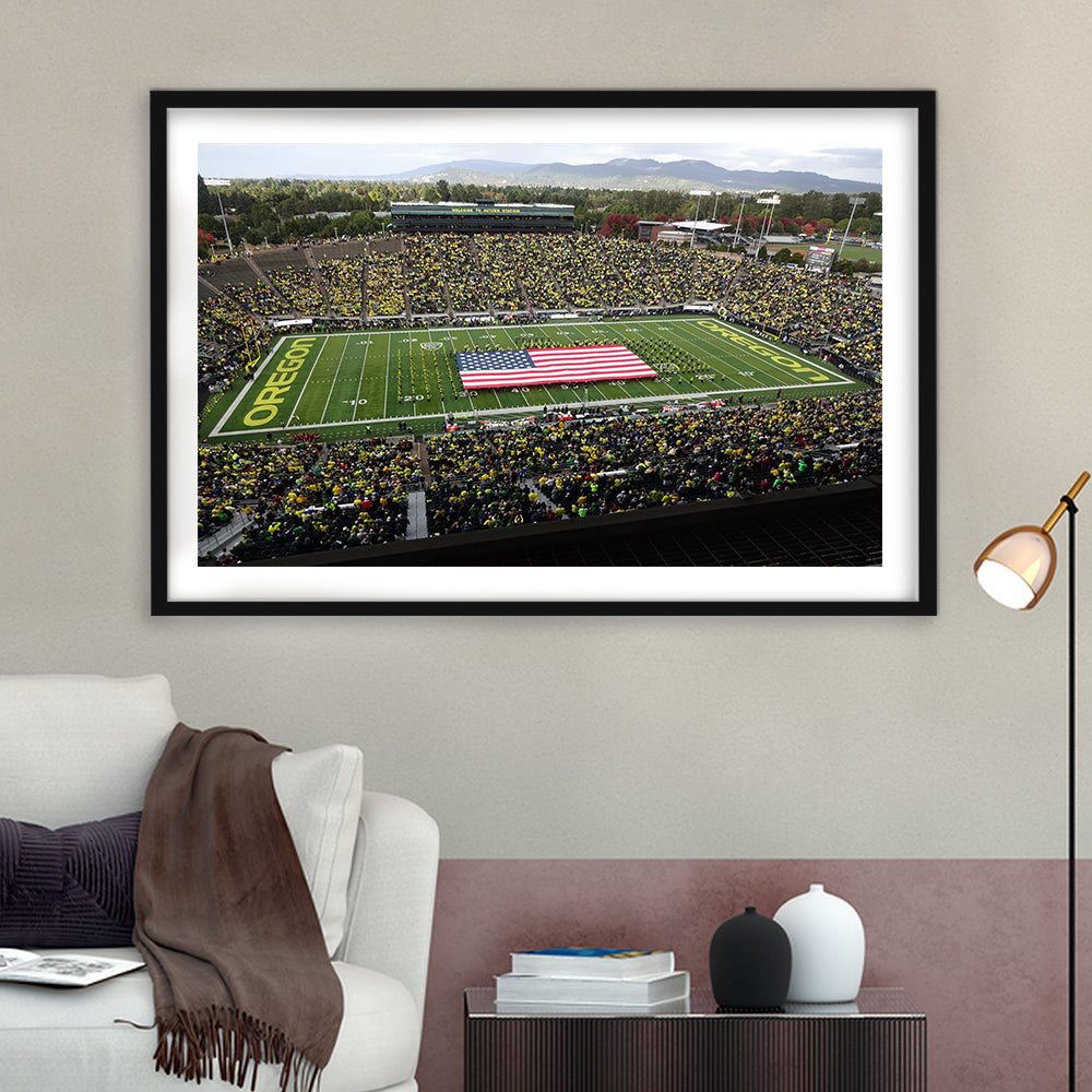Autzen Stadium Interior, Stadium Canvas, Sport Art, Gift for him, White Border Framed Art Print Wall Decor