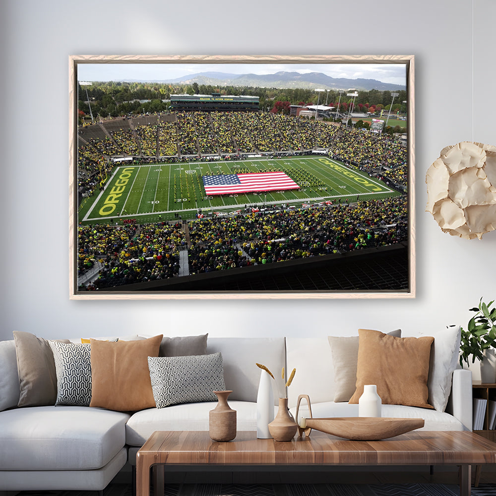 Autzen Stadium Interior, Stadium Canvas, Sport Art, Framed Canvas Print Wall Art, Floating Frame