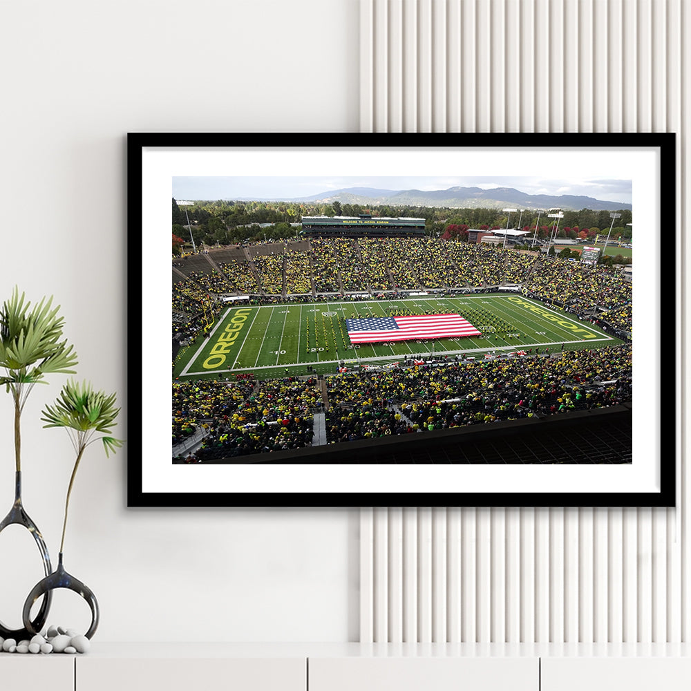 Autzen Stadium Interior, Stadium Canvas, Sport Art, Gift for him, White Border Framed Art Print Wall Decor