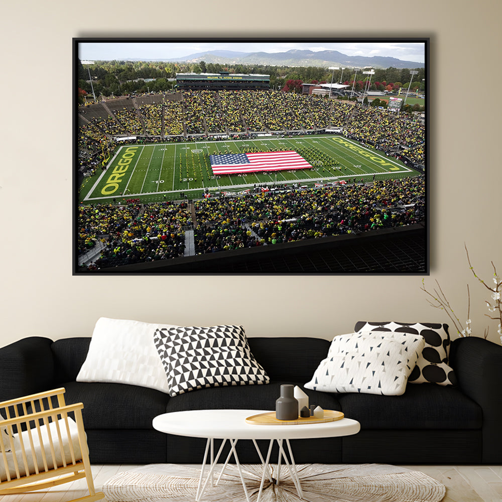 Autzen Stadium Interior, Stadium Canvas, Sport Art, Framed Canvas Print Wall Art, Floating Frame