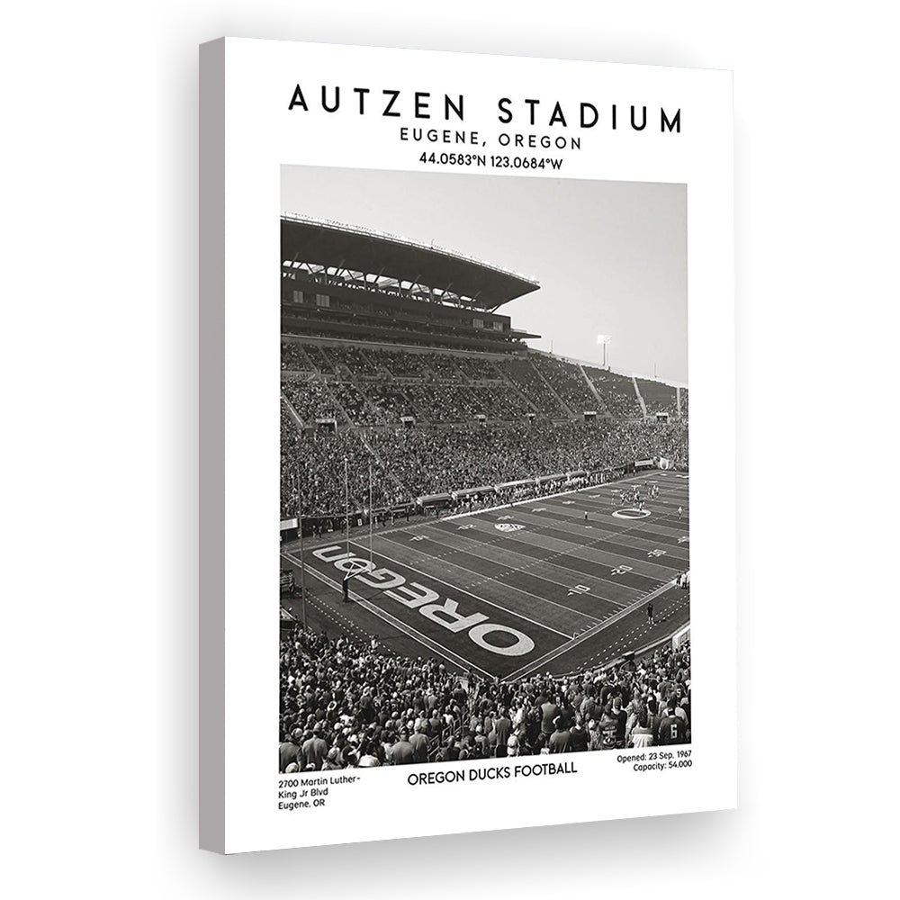 Autzen Stadium Black And White, Oregon Ducks Football Stadium Wall Art Print, Canvas Prints Wall Art, Man Cave Decor