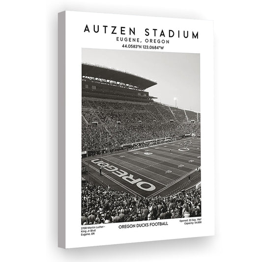 Autzen Stadium Black And White, Oregon Ducks Football Stadium Wall Art Print, Canvas Prints Wall Art, Man Cave Decor