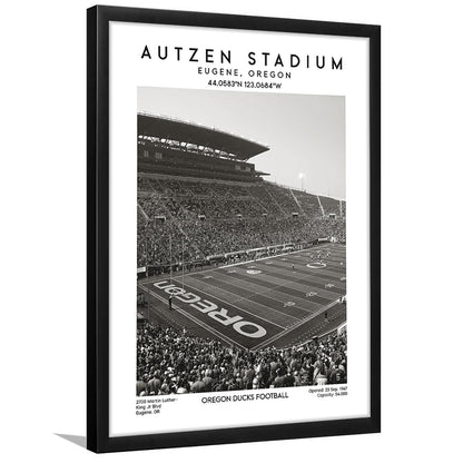 Autzen Stadium Black And White, Oregon Ducks Football Stadium Wall Art Print, Framed Art Prints Wall Decor