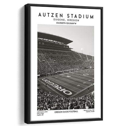 Autzen Stadium Black And White, Oregon Ducks Football Stadium Wall Art Print, Framed Canvas Prints Wall Art