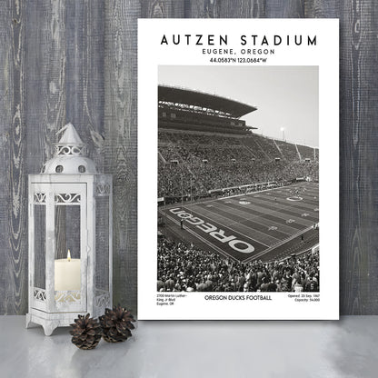 Autzen Stadium Black And White, Oregon Ducks Football Stadium Wall Art Print, Canvas Prints Wall Art, Man Cave Decor