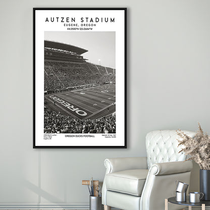 Autzen Stadium Black And White, Oregon Ducks Football Stadium Wall Art Print, Framed Canvas Prints Wall Art