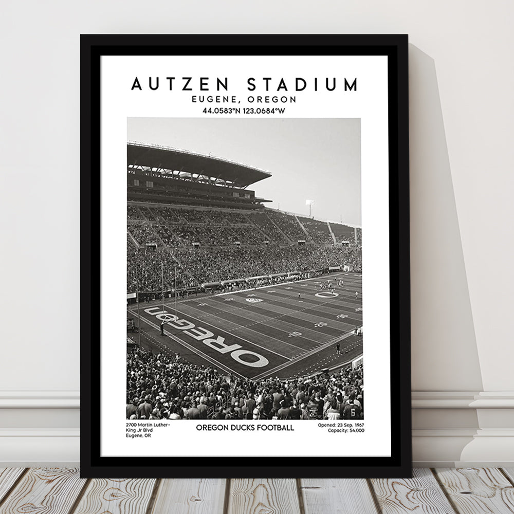 Autzen Stadium Black And White, Oregon Ducks Football Stadium Wall Art Print, Framed Canvas Prints Wall Art